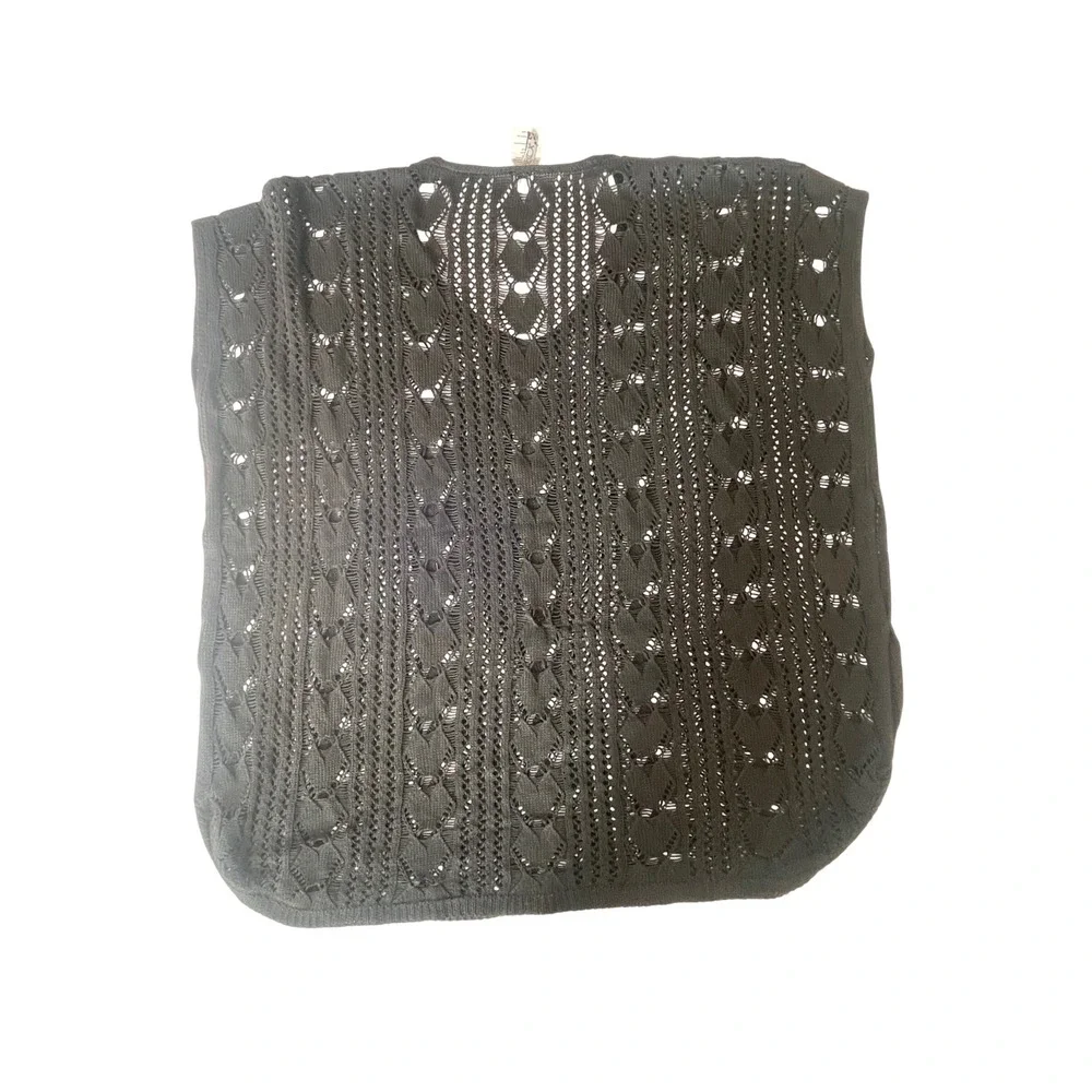 BECCA Black Open Knit V Neck Sleeveless Pullover Swimsuit Cover Up Top XS/XP S/P